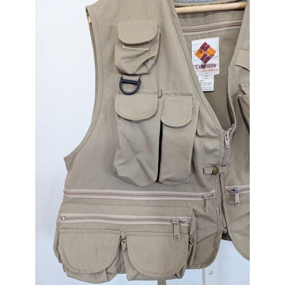 Vintage 80s Vest Tan Fly Fishing Hunting Pockets Men's Size XL Columbia - Picture 3 of 10